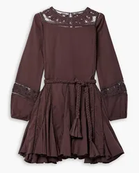 RHODE Ella belted crochet-paneled cotton mini dress - Brown Brown