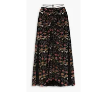 Safia ruched metallic fil coupé silk-blend crepe maxi skirt - Black