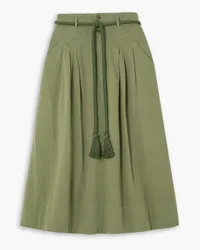 The Great The Field belted cotton-twill midi skirt - Green Green