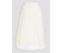 Luca layered poplin and silk-blend organza midi skirt - White