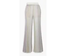 Sequin-embellished striped ribbed-knit wide-leg pants - Purple