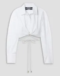 Jacquemus Plidao cropped embellished cotton-blend poplin shirt - White White