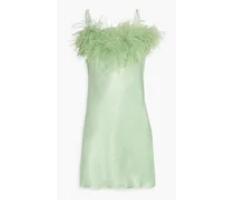 Boheme feather-trimmed satin mini slip dress - Green