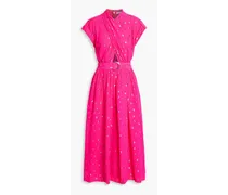 Cutout metallic fil coupé crepe de chine midi wrap dress - Pink