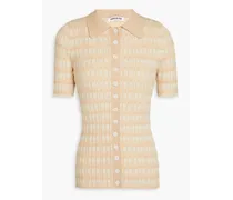 Striped ribbed cotton polo shirt - Neutral