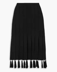 Wales Bonner Memoir tasseled pleated knitted midi skirt - Black Black