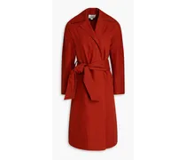Belted cotton-blend crepe coat - Red