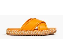 Textured-leather slides - Orange