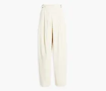 Pleated cotton-blend twill tapered pants - White