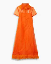 STAUD Suzanne feather-trimmed organza midi dress - Orange Orange