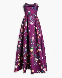 Marchesa Strapless embellished floral print satin gown - Purple Purple