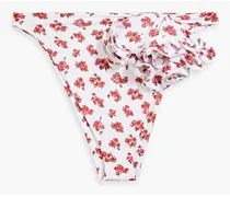 Ruffled floral-print low-rise bikini briefs - Red