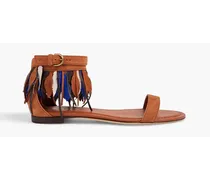 Fringed suede sandals - Brown
