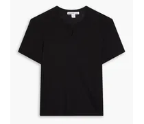 Cotton and linen-blend henley T-shirt - Black