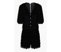 Tiered crocheted lace-trimmed cady playsuit - Black