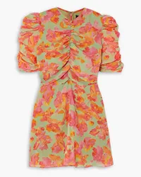 De La Vali Bambi ruched floral-print georgette mini dress - Orange Orange