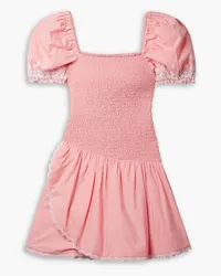 LoveShackFancy Asa broderie anglaise-trimmed shirred cotton-poplin mini dress - Pink Pink