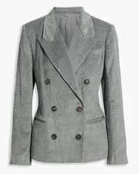 Brunello Cucinelli Double-breasted linen and cotton-blend corduroy blazer - Green Green