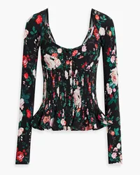 Paco Rabanne Pintucked floral-print stretch-jersey top - Black Black