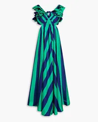 Zimmermann Ruffled striped silk-satin maxi dress - Green Green