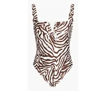 Zebra-print stretch-piqué underwired swimsuit - Animal print