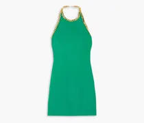 Chain-embellished crepe halterneck mini dress - Green