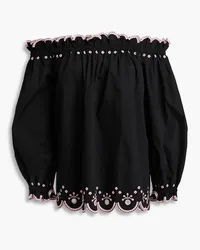 Saloni Gaby off-the-shoulder broderie anglaise-trimmed cotton-poplin top - Black Black