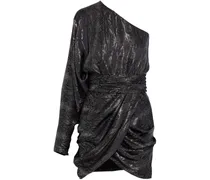 One-shoulder draped metallic silk-blend jacquard mini dress - Black