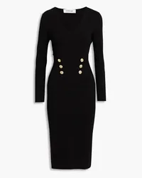 Derek Lam Button-embellished ribbed-knit midi dress - Black Black