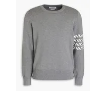 Striped twill-trimmed cotton sweater - Gray