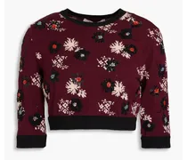 Cropped embellished intarsia-knit wool sweater - Burgundy
