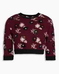 Valentino Garavani Cropped embellished intarsia-knit wool sweater - Burgundy Burgundy