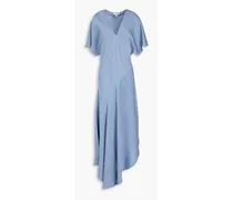 Asymmetric silk-satin maxi dress - Blue