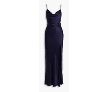 Simone belted silk-satin maxi dress - Blue