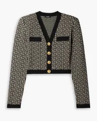 Balmain Cropped jacquard-knit wool-blend cardigan - Black Black