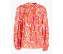 Pintucked printed cotton blouse - Orange