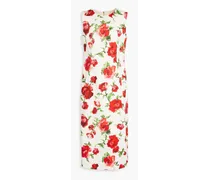 Floral-print cotton-blend twill midi dress - Red