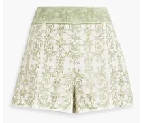 Alice Olivia - Donald embroidered cotton and linen-blend shorts - Green