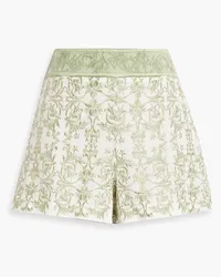 Alice + Olivia Alice Olivia - Donald embroidered cotton and linen-blend shorts - Green Green