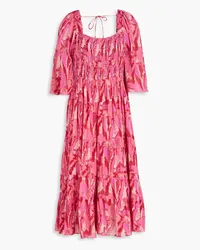 ba&sh Shirred printed cotton-blend midi dress - Pink Pink