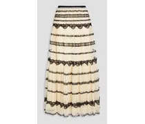 Lace-trimmed point d'esprit maxi skirt - White