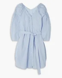 Stella McCartney Belted pinstriped cotton-poplin mini dress - Blue Blue