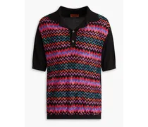Crochet-knit cotton-blend polo shirt - Black