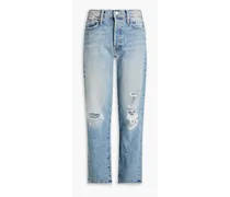 Distressed faded high-rise straight-leg jeans - Blue