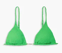 Stretch-seersucker triangle bikini top - Green