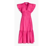 Ruffled cotton-poplin midi dress - Pink