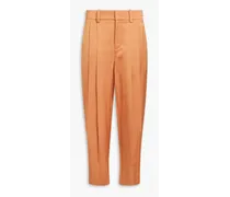 Cropped pleated woven tapered pants - Brown