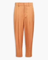 Vince Cropped pleated woven tapered pants - Brown Brown