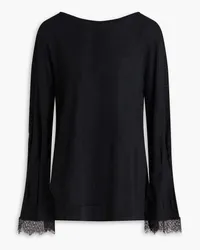 Alberta Ferretti Lace-trimmed wool sweater - Black Black