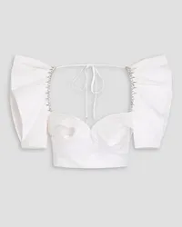 Area Cropped embellished cotton-poplin top - White White